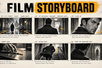 create film storyboards with camera shots, blocking and visual direction