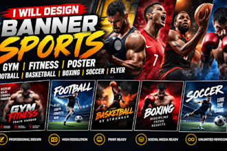 design banner sports gym fitness poster  football basketball boxing soccer flyer