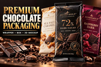 design premium chocolate bar packaging, wrapper, box and luxury 3d mockup render