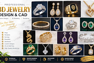 do 3d jewelry cad design and 3d rendering for 3d printing