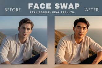 do realistic retouching, face swap, image merge and color change in photoshop
