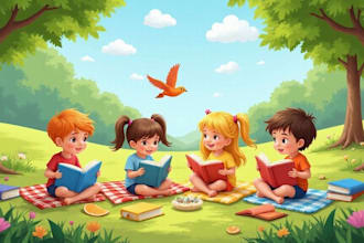 create a childrens book illustration for education and health