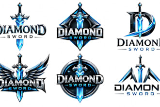 design a professional, gaming, warrior, luxury, esports diamond sword logo