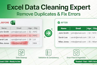 do excel data cleaning, remove duplicates and fix errors