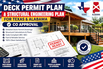 do deck permit plan, structural engineering plan for texas, alabama co approval