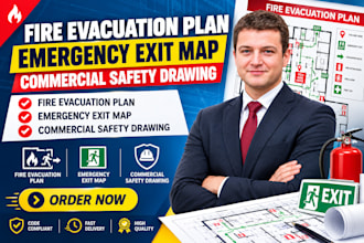 fire evacuation plan, emergency exit map, commercial safety drawing