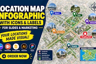 create location map infographic with icons labels for slides and marketing