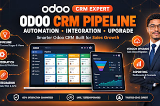 develop odoo CRM pipeline, automation, integration, and version upgrade