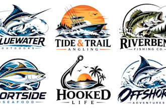design a professional fishing, angling, marine, outdoor seafood fisherman logo
