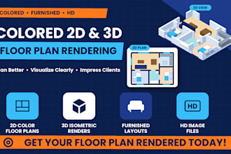 create colored 2d, 3d floor plan rendering