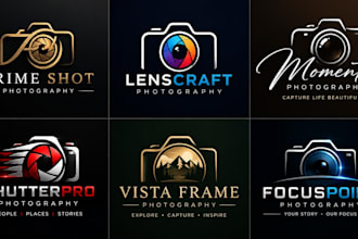 design a professional, photography, videography, studio, or media camera logo