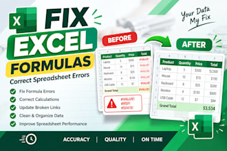 fix excel formulas, correct spreadsheet error