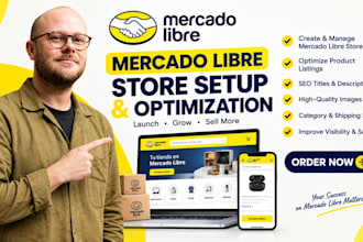 manage and setup mercado libre store, optimize product listing mercado libre