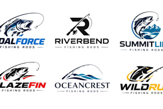 design a professional fishing, angling, outdoor, marine, tackle fishing rod logo