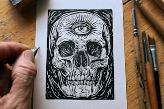 draw linocut illustration for tshirt design