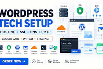 setup wordpress hosting, SSL, dns, SMTP and staging with cloudflare and wp cli