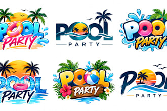 design a professional summer, swimming, beach, tropical, event pool party logo