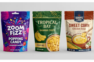 create food packaging design standup pouch, product label, box packaging dieline