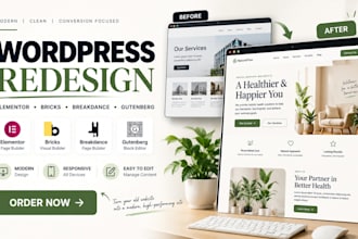 redesign wordpress website with elementor, bricks, breakdance and gutenberg pro