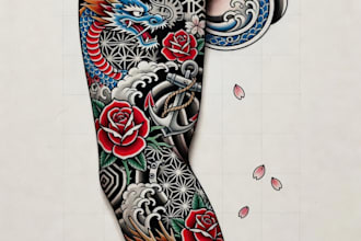 custom tattoo design, sleeve tattoo design not ai used