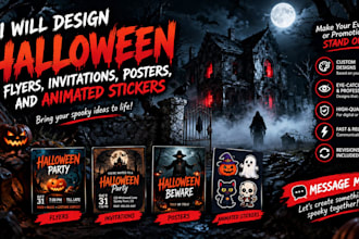design halloween flyers, invitations, posters, and animated stickers