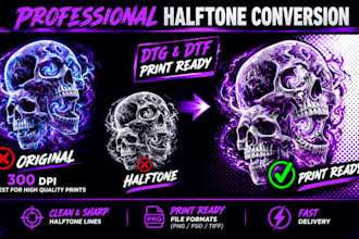 convert your design to halftone for dtg or dtf t shirt printing