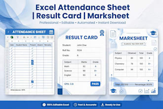 create excel attendance sheet, result card and marksheet