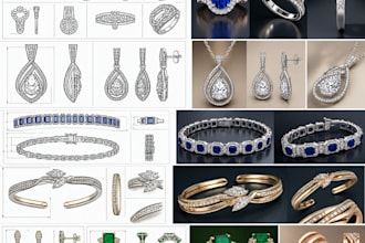 design rings, pendants, earrings, bracelets, jewelry with stone dimensions in 3d