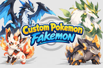 create custom pokemon fakemon art tcg cards trainer sprites pixel art and logo