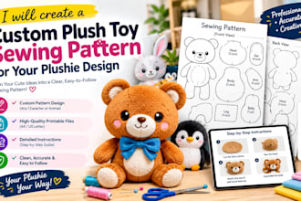 create a custom plush toy sewing pattern for your plushie design