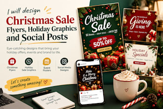 design christmas sale flyers, holiday graphics and social media posts