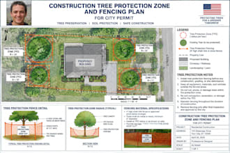 draft a construction tree protection zone and fencing plan for city permit
