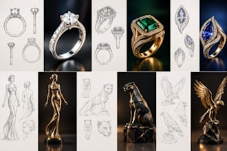 design engagement rings, cocktail rings, human figures, animal figure in 3d cad