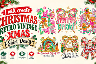 create christmas, retro vintage xmas tshirt design