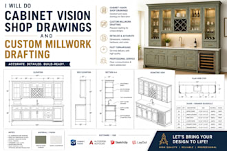 do cabinet vision shop drawings and custom millwork drafting