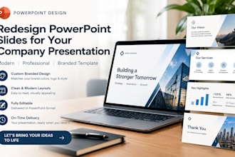 redesign powerpoint slides for company presentation keynote, branded template