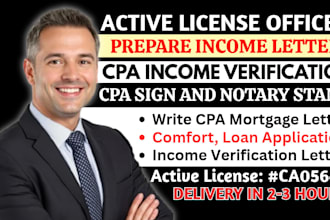 prepare US CPA income verification, self employment income, US CPA letter