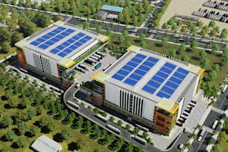 construct production warehouse design, industrial site renders, factory 3d model