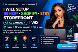 setup whop shopify esty storefront ad campaign wix fix dns whop checkout ai stan