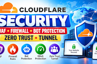 configure cloudflare waf, firewall, bot protection and zero trust tunnel
