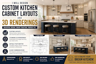 design custom kitchen cabinet layouts and 3d renderings