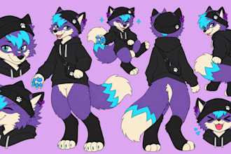 draw custom furry ref sheet, fursona, vtuber, anthro feral furry reference sheet