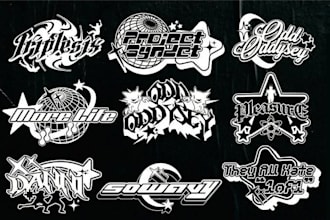 draw stoner, psychedelic, y2k, doom, groovy, trippy rock style logo for band