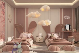 redo children interior,3d kid bedroom,funiture layout,storage area,playroom deco