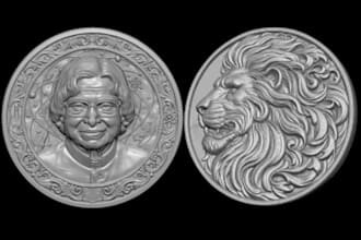 create realistic custom 3d coin model, bas relief, 3d medallion for 3d printing