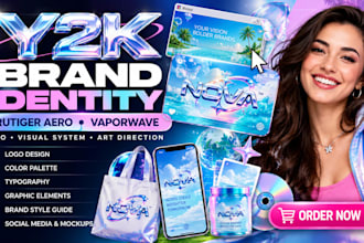 design y2k, frutiger aero and vaporwave brand identity with art direction