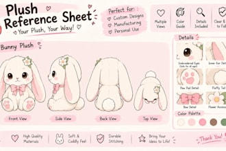 design a plush character sheet or reference sheet for your toy and stuffe
