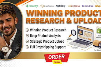 do winning product research product analysis and upload product for dropshipping