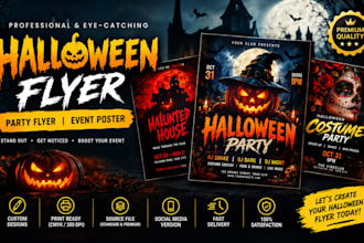 create spooky halloween flyer, party flyer or event poster