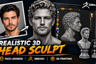 realistic 3d head sculpt face likeness portrait statue in zbrush for printing